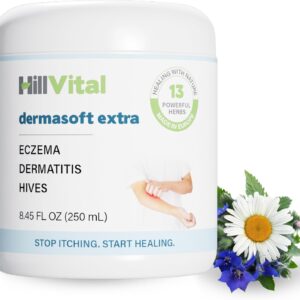 HillVital Eczema Cream for Kids - Hydrating Moisturizer for Adults, Herbal Baby Eczema Relief, Itch Relief Hives Treatment, Anti Itch Lotion and Seborrheic Dermatitis Balm 8.5 fl oz