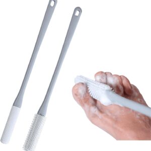 Toe Cleaning Brush with 15.7" Long Handle,Foot Scrubber in Shower,No Bending, Ideal for Seniors, Expecting Mothers, Men & Women | Foot Scrubber & Anti-Itch Exfoliating Brush (2 Pack) (Grey)
