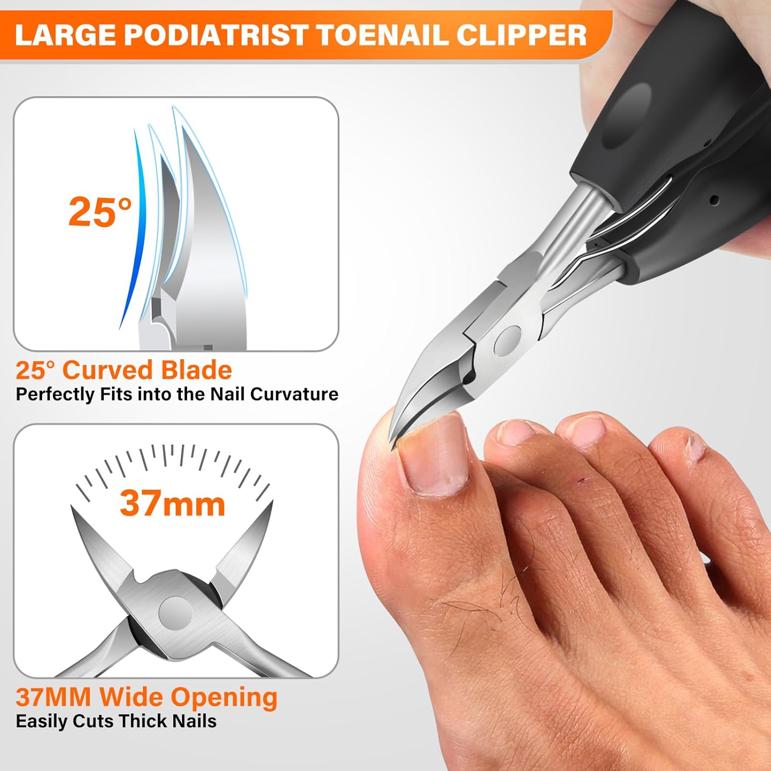 Toenail Clippers for Seniors Thick Toenails, Heavy Duty Large Toe Nail Clippers for Men Thick Nails with Wide Opening, Sharp Ingrown Toenail Clippers Nail Cutter Long Handle with Slanted Curved Blade - Image 2