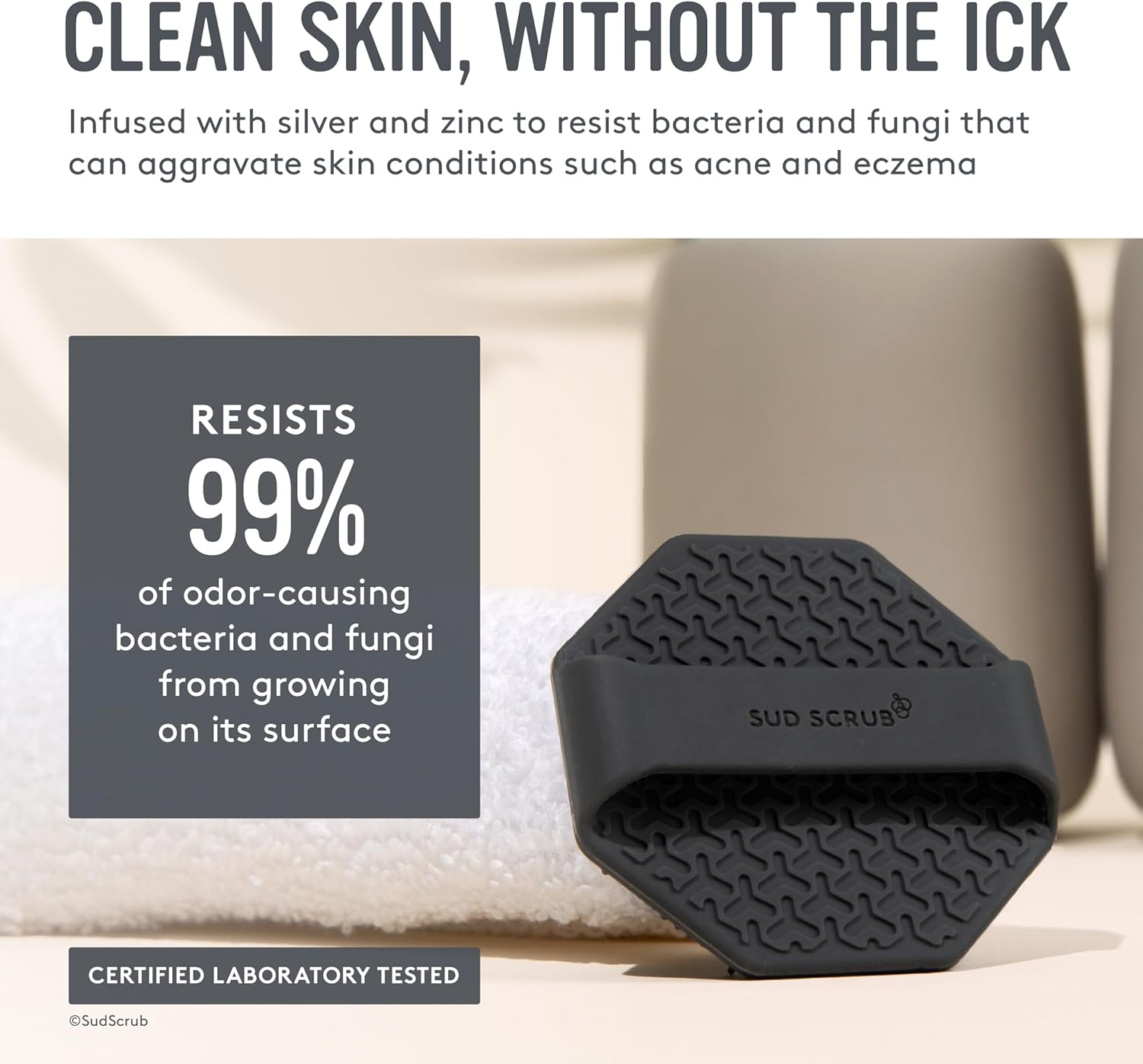 Sud Scrub® Antimicrobial Silicone Face Scrubber, 1 Pack, Gentle Face Exfoliator for Sensitive Skin, Eco Friendly Facial Cleansing Brush, Exfoliating Face Brush for Men and Women (Charcoal) - Image 2