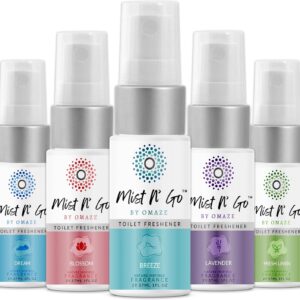 Mist N’ Go by Omaze Travel Bathroom Spray for Toilet Spray Odor Eliminator - Travel Toilet Spray for Bathroom Air Freshener Spray for Bathroom Deodorizer - Mix All, Travel Size (1oz x5)