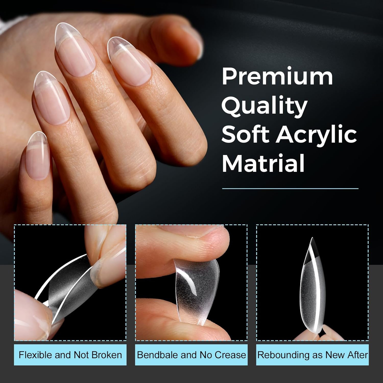 TOMICCA 240PCS Short Almond Clear Acrylic Nail Tips Kit 15 Sizes for Home DIY Manicure - Image 4