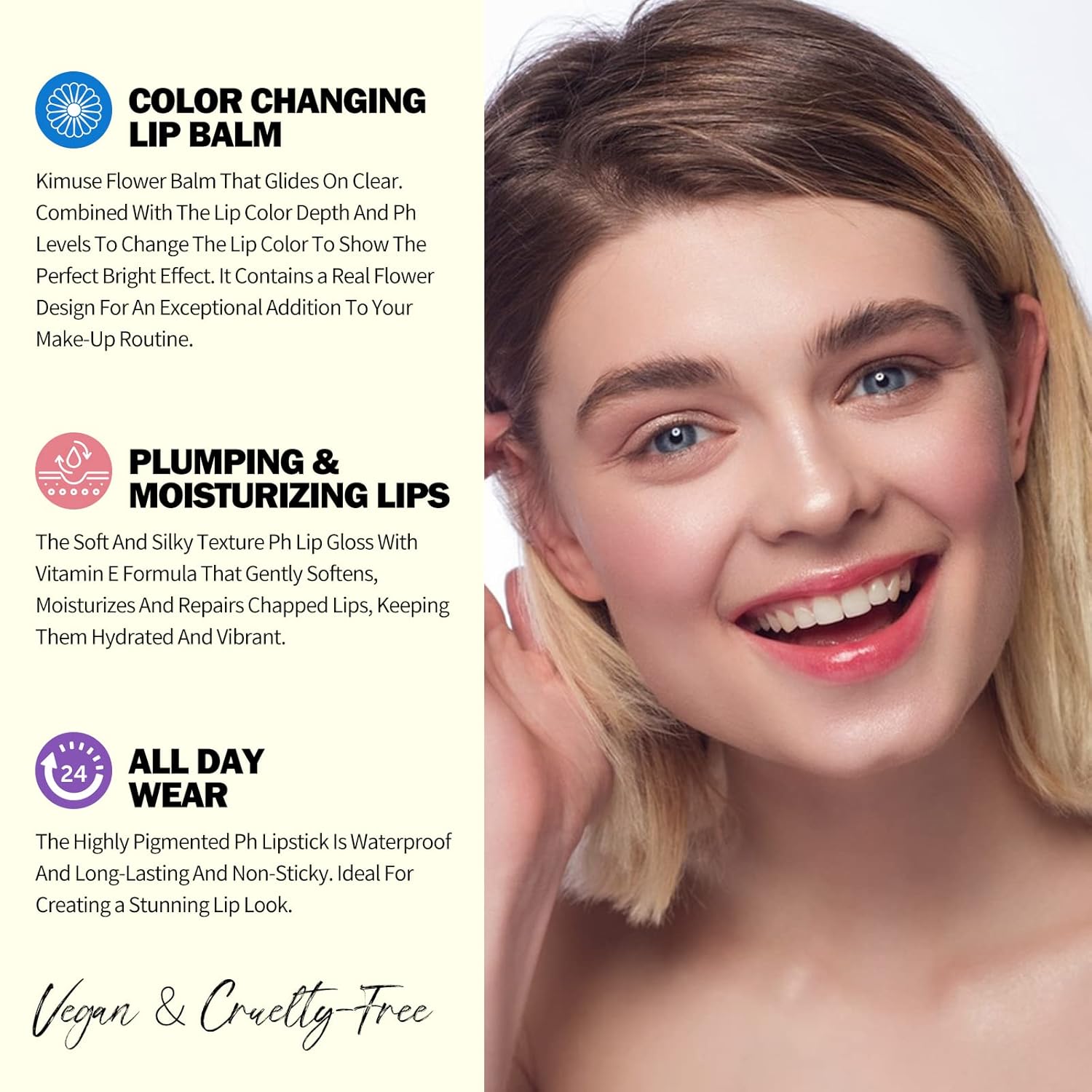 KIMUSE pH Color Changing Flower Lip Balm Long-Lasting Hydrate Plump Formula - Image 3