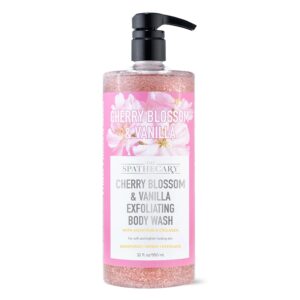 Cherry Blossom & Vanilla Exfoliating Body Wash with Coconut and Asian Pear & Collagen | Moisturize Renew & Exfoliate, 32 oz.