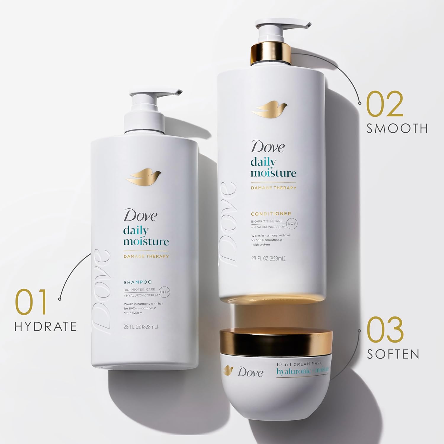 Dove Damage Therapy Shampoo Daily Moisture for Dry Hair with Bio-Protein Care Technology and Hyaluronic Serum 28 Fl Oz - Image 8