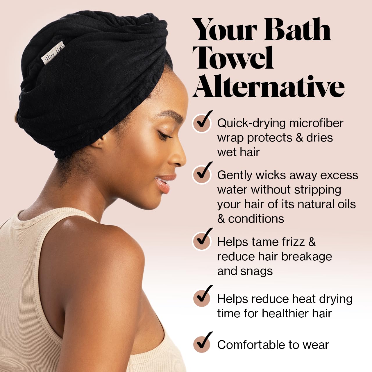 Kitsch Microfiber Hair Towel Wrap for Women - Super Absorbent Hair Drying Towel - Quick Dry, Anti-Frizz - for Long & Short, Wet & Curly Hair - Black - Image 4