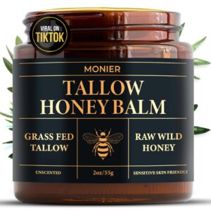 MONIER Tallow and Honey Balm for Face, Beef Tallow for Skin, Moisturizer with 100% Organic Grass-Fed Beef Tallow & Raw Wild Honey - Natural Formula for Dry & Sensitive Skin (Unscented)