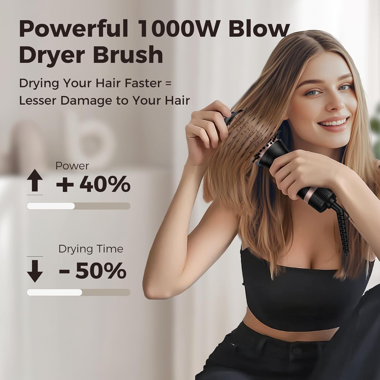 Slopehill Ionic Dual Voltage 1000W Hair Dryer Brush with 2 Heat Speed Settings - Image 2
