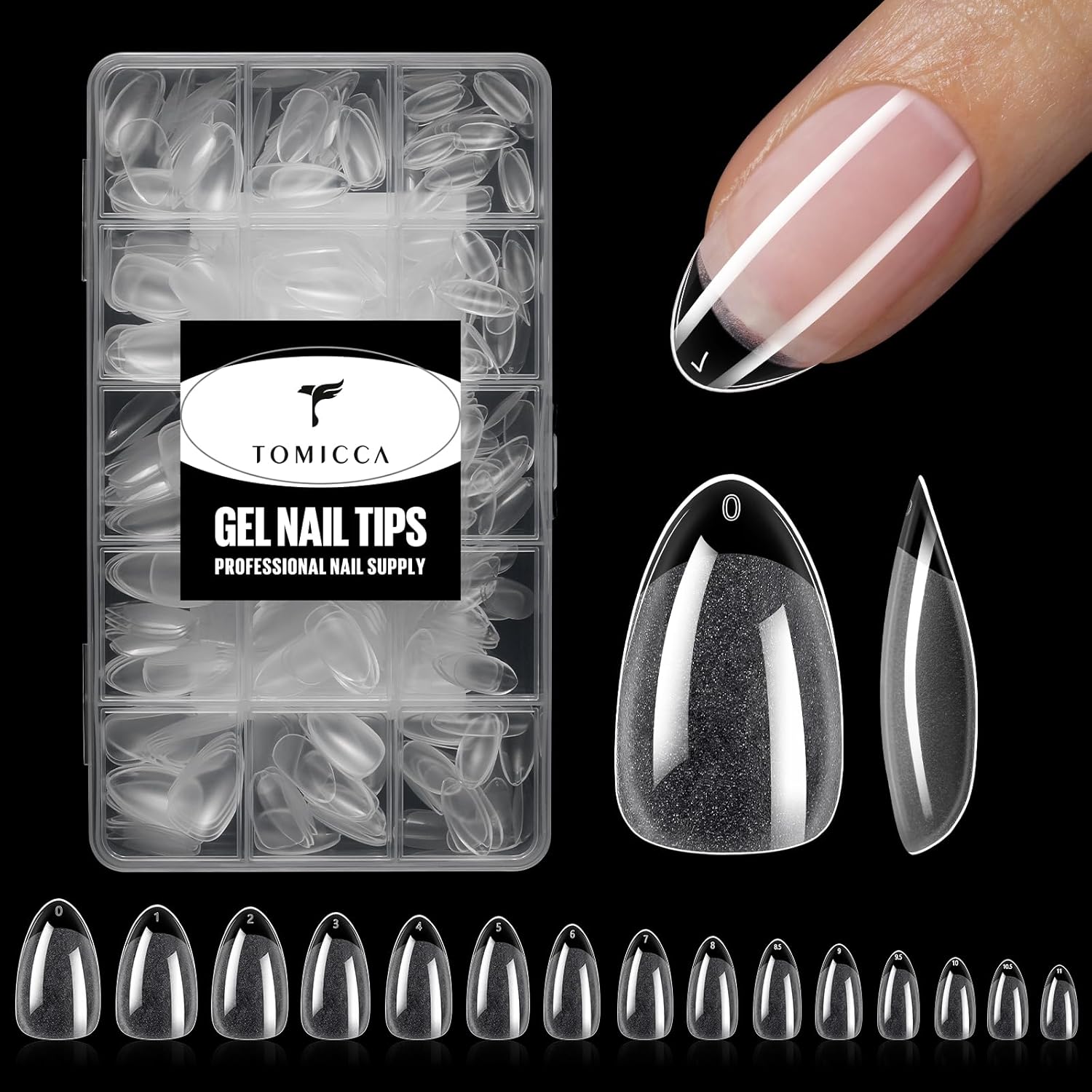TOMICCA 240PCS Short Almond Clear Acrylic Nail Tips Kit 15 Sizes for Home DIY Manicure - Image 8