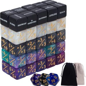 53 Pieces MTG Dice Abilities Keywords Counters Set - Counters Bulk Creature Stats Buff Tokens Magic The Gathering with 2 Dice Bags for MTG,TCG,Card Games Accessories