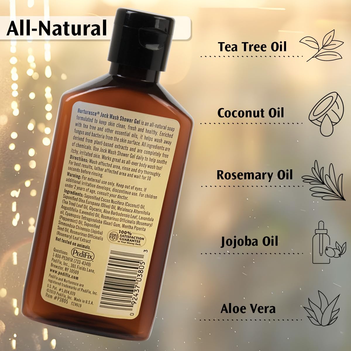 PediFix Nurturesce 6 oz Tea Tree Oil Anti-Fungal Jock Wash Shower Gel - Image 5