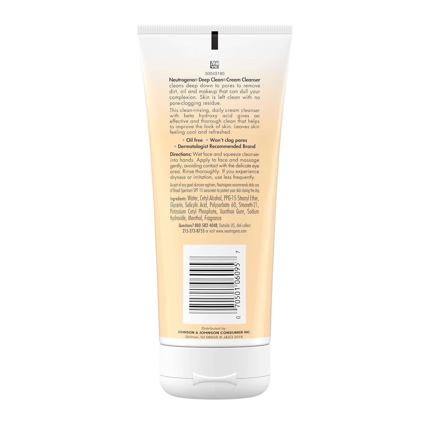 Neutrogena Deep Clean Daily Facial Cream Cleanser with Beta Hydroxy Acid to Remove Dirt, Oil & Makeup, Alcohol-Free, Oil-Free & Non-Comedogenic, 7 fl. oz - Image 9