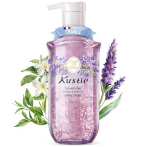 Kustie Sooth Lavender Body Wash - Perfume Shower Gel with Squalane & Hyaluronic to Acne, Antioxidant, Moisturizing, Hydrate Skin丨Nature Lavender & Tea Tree Oil Add丨Paraben, Phthalate Free丨12.8 fl oz