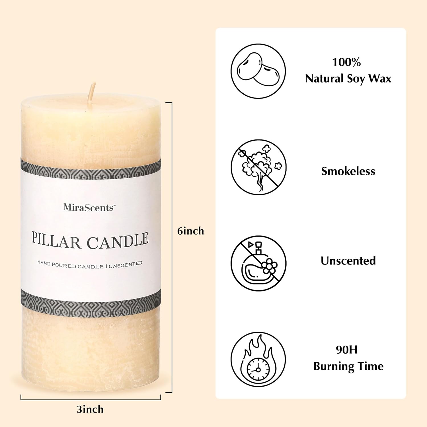 3x6 Inch Ivory Pillar Candles Set of 3 - Hand-Poured Unscented Candles, Long Clean Burning, Large Big Candles, Smokeless Dripless Candles for Dinner Table, Wedding, Home, Bathroom, Rustic Decor - Image 5