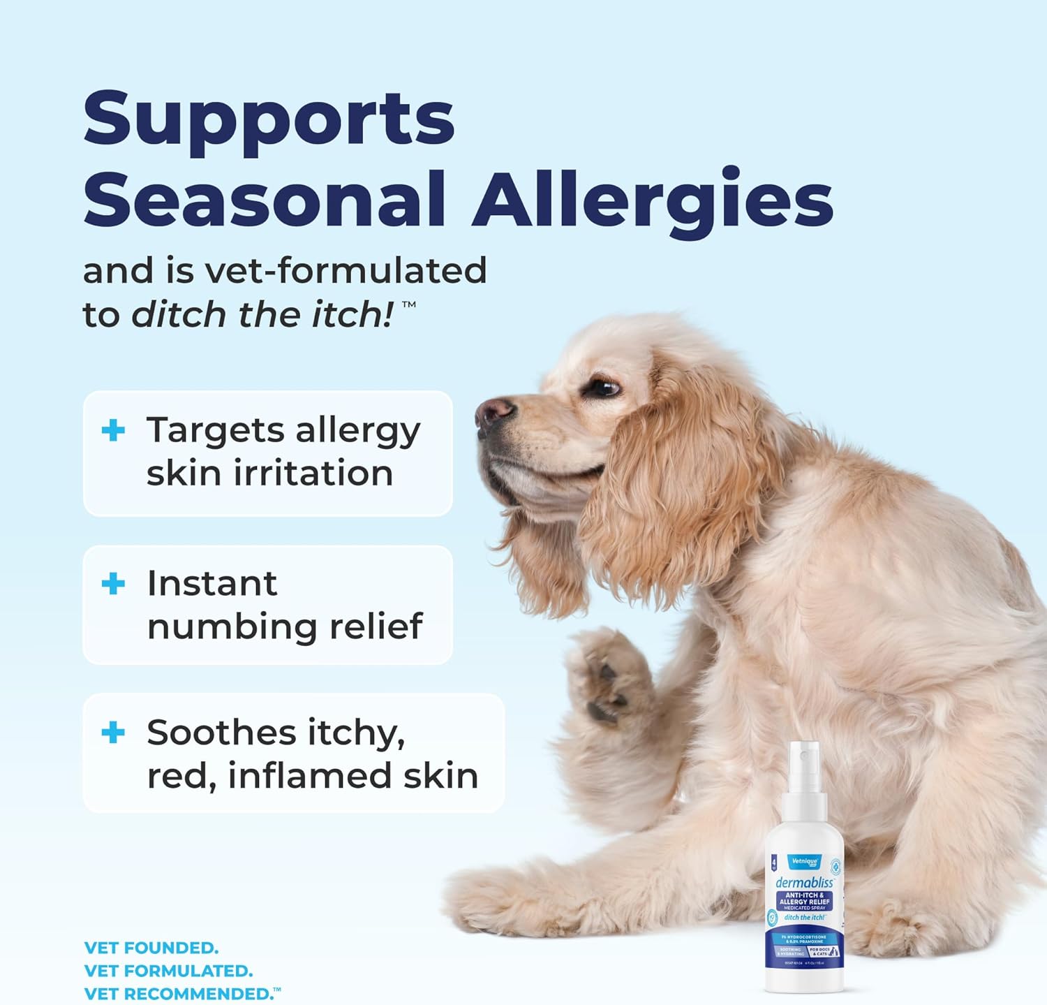 Vetnique Dermabliss Anti Itch Spray for Dogs & Cats with Hydrocortisone for Allergies and Immediate Dog Itching Skin Relief - Fragrance Free with Soothing Oat Extract (4oz) - Image 6