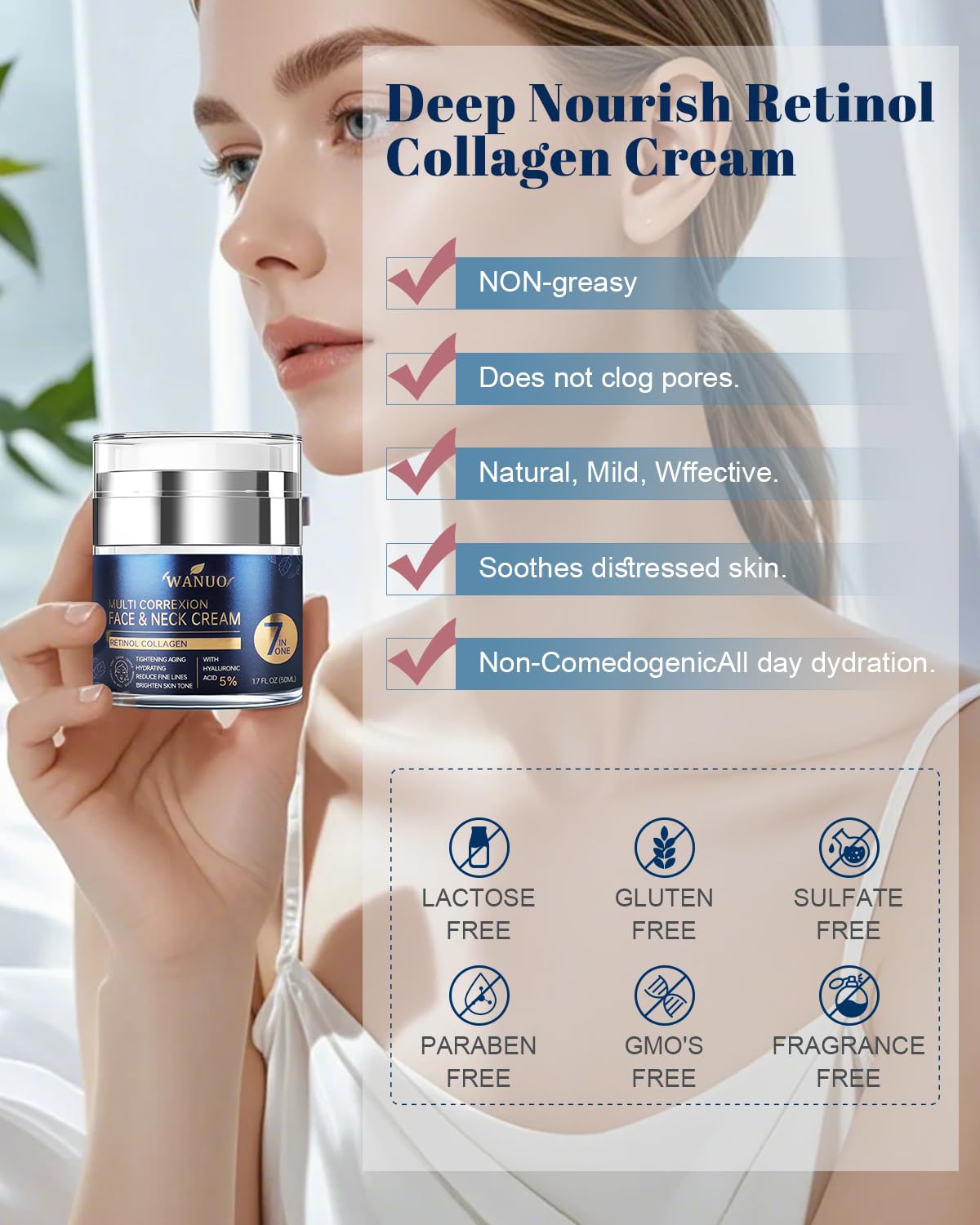 Anti-Aging Retinol Face and Neck Cream with Collagen and Hyaluronic Acid, 1.7 Fl Oz - Image 5