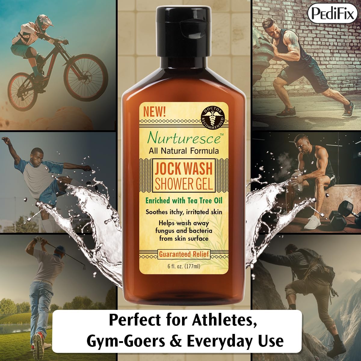PediFix Nurturesce 6 oz Tea Tree Oil Anti-Fungal Jock Wash Shower Gel - Image 7