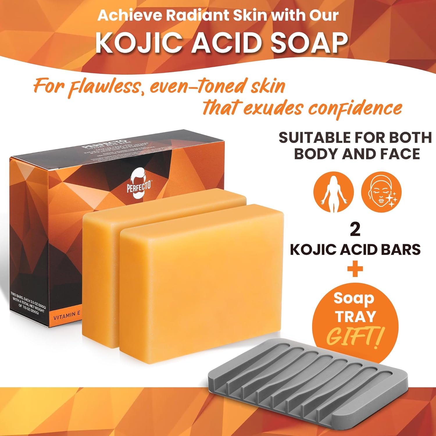 Perfecto Kojic Acid Soap for Hyperpigmentation - All-Natural Kojic Acid Turmeric Soap Bars - Soap Bar Reduces Dark Spots - Skin Soap with Vitamin C, Retinol, Collagen -100g x 2 Bars - Image 2