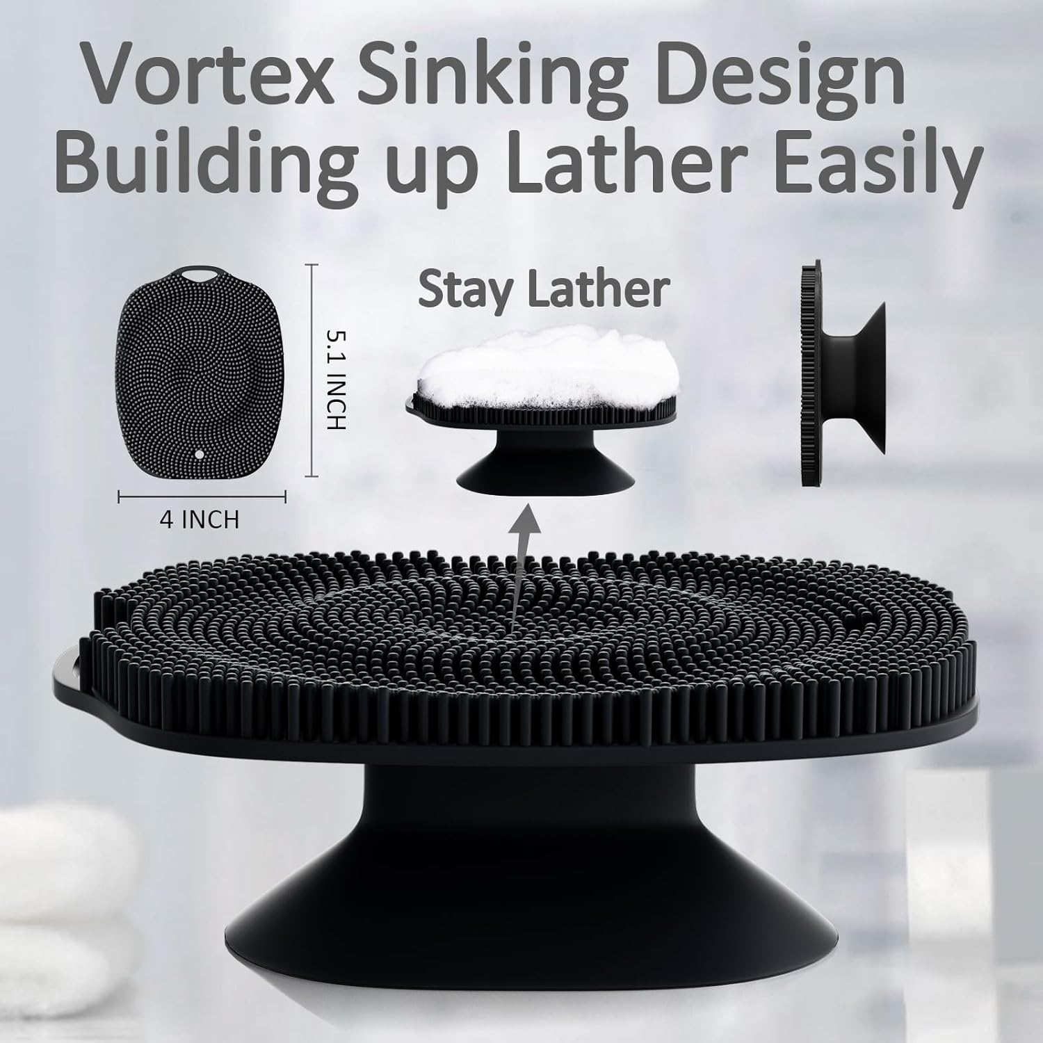 Soft Silicone Body Scrubber, Gentle Like a Hand Exfoliating Your Skin and Build Up Lather Easily, Back Large Suction Cup Easy to Store, Long-Lasting & Deep Clean (Black) - Image 5