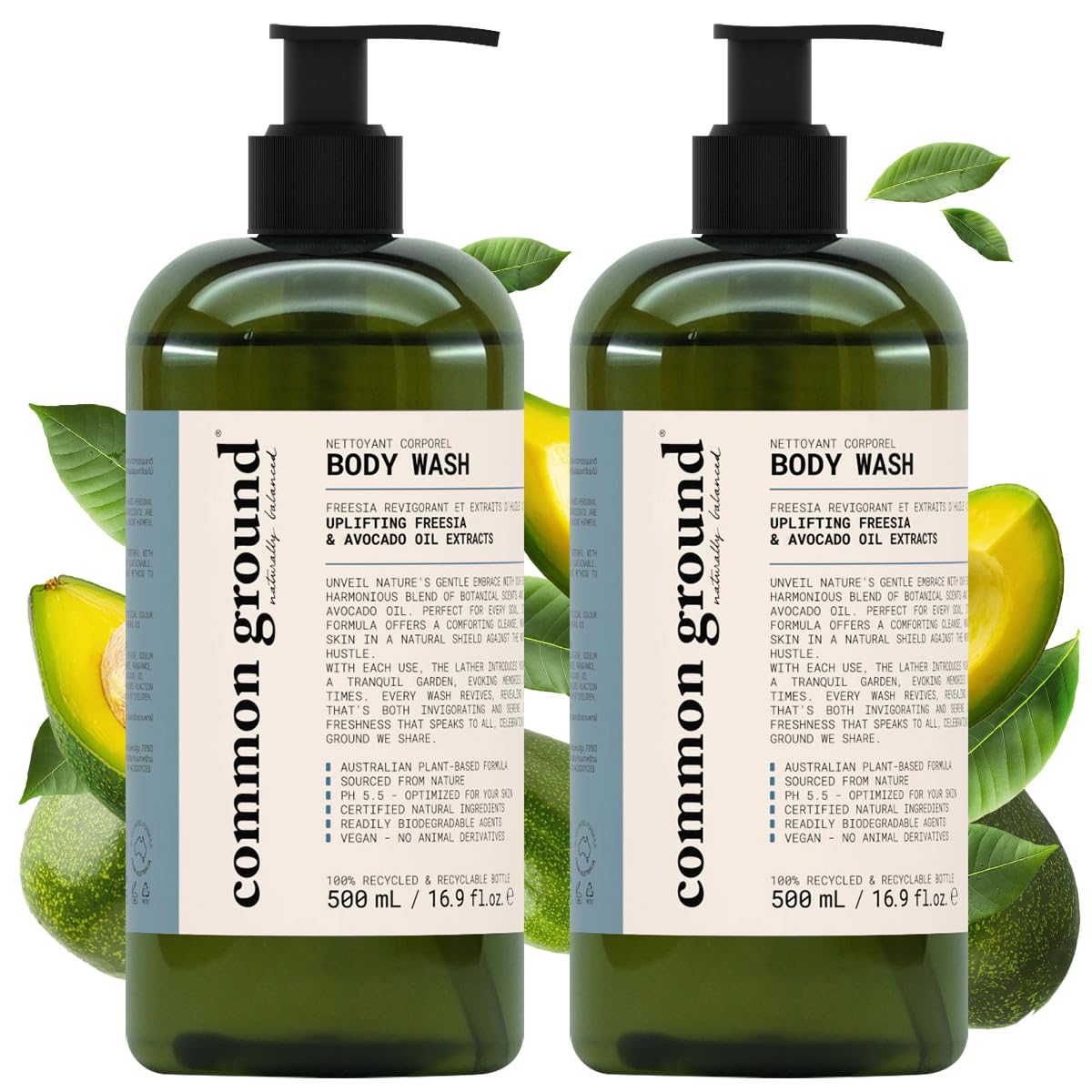COMMON GROUND All Natural Body Wash - Paraben & Cruelty Free, Organic, Vegan, Plant-Based, Botanical Scent & Avocado Oil Extracts - All Skin Types, Men & Women, Sensitive