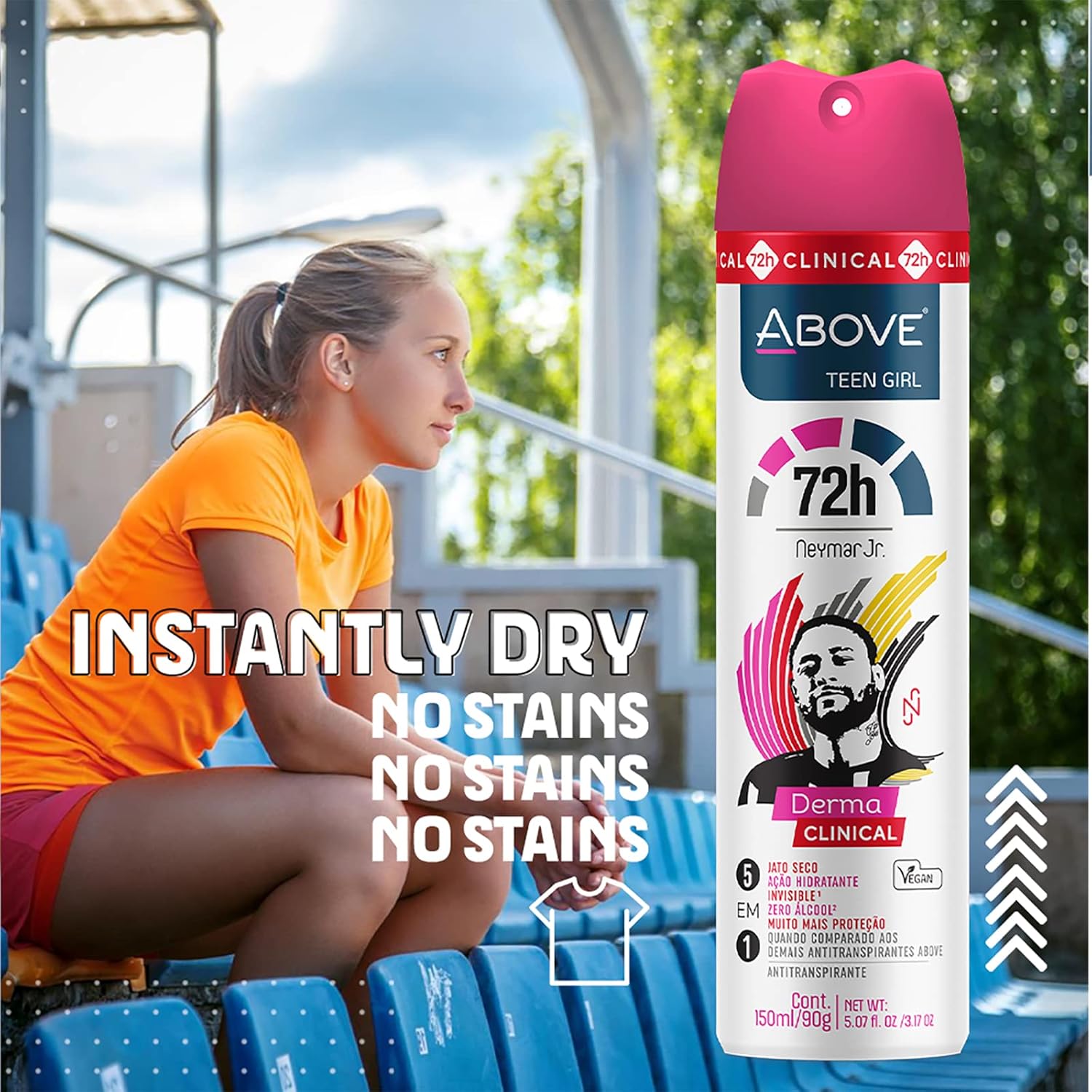 ABOVE 72 Hours Derma Clinical Antiperspirant Deodorant, Neymar Jr Teen Girl, 4 Pcs - Deodorant for Teens - Red Fruits and Vanilla Notes - Dry Spray - Image 4