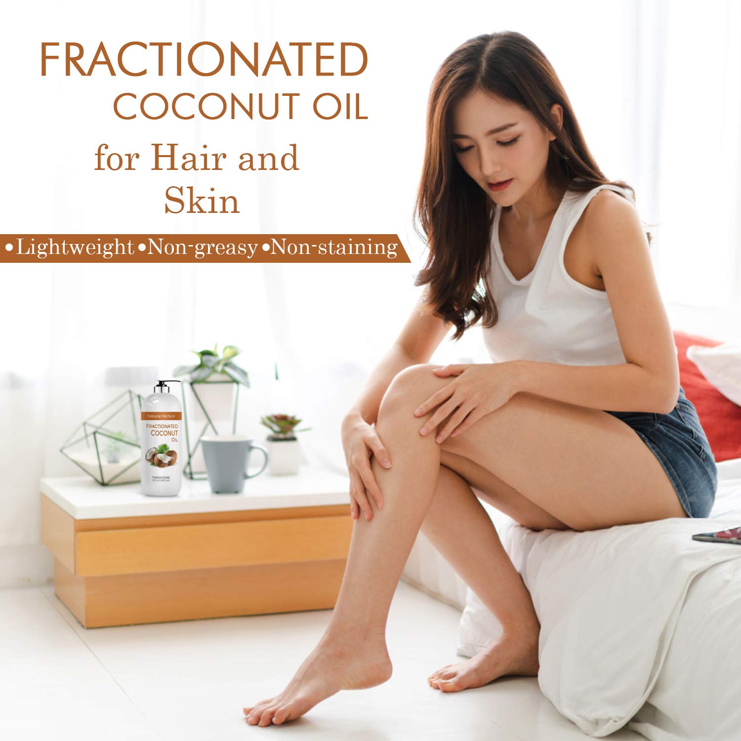 Natural Riches Fractionated Coconut Oil for moisturizing skin. Skin Softener and conditioner Lube Light Nourishing Oil Healthy Skin lip gloss & Hair care - 16 fl oz. - Image 3