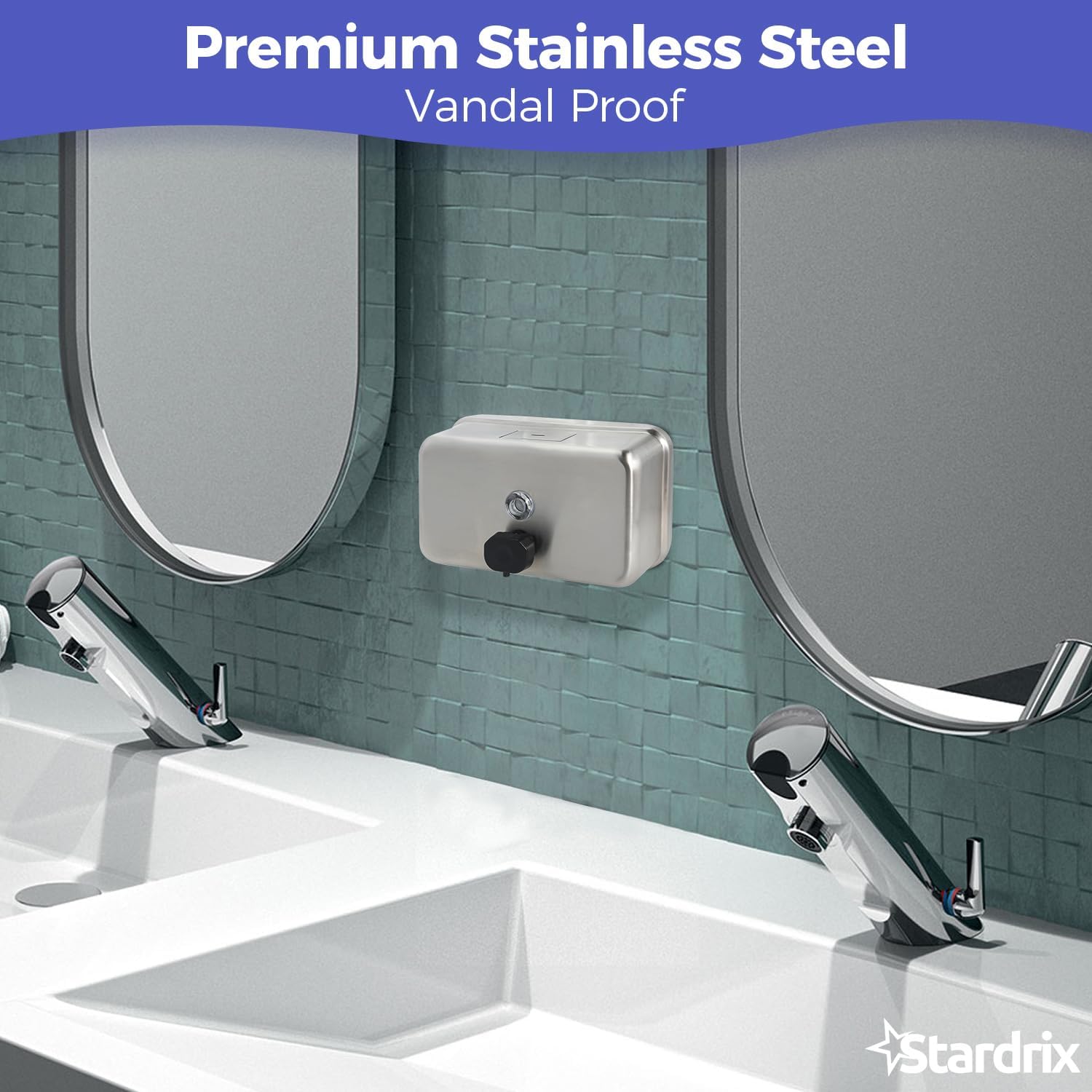 Heavy Duty Stainless Steel Wall Mount Soap Dispenser, 1100ml/37oz, with Corrosion Proof Lining and Anti-Leak Pump for Commercial & Home Bathroom Kitchen (Horizontal) - Image 5