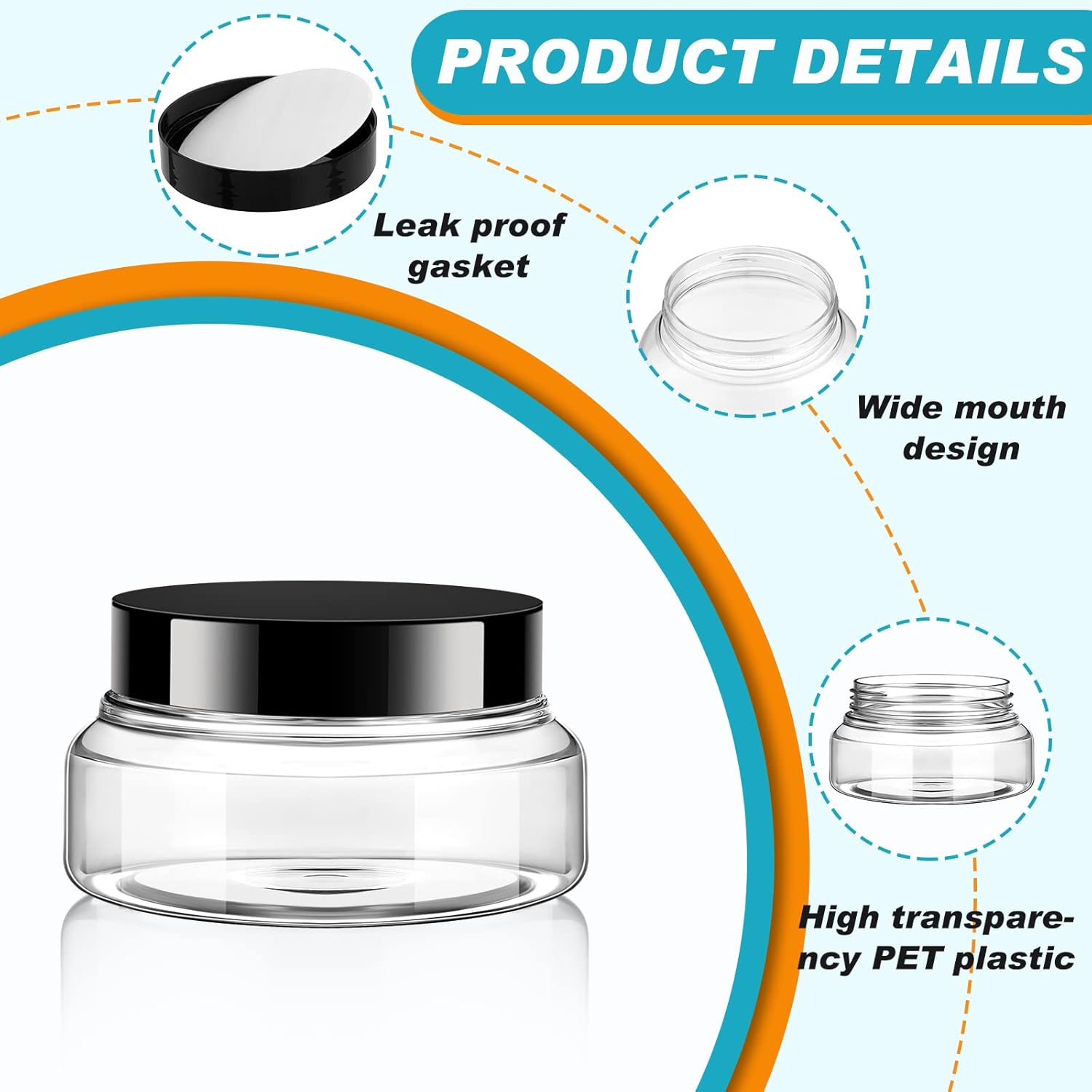 Tessco 48 Clear 5 oz Plastic Cosmetic Jars with Lids and Labels - Image 3
