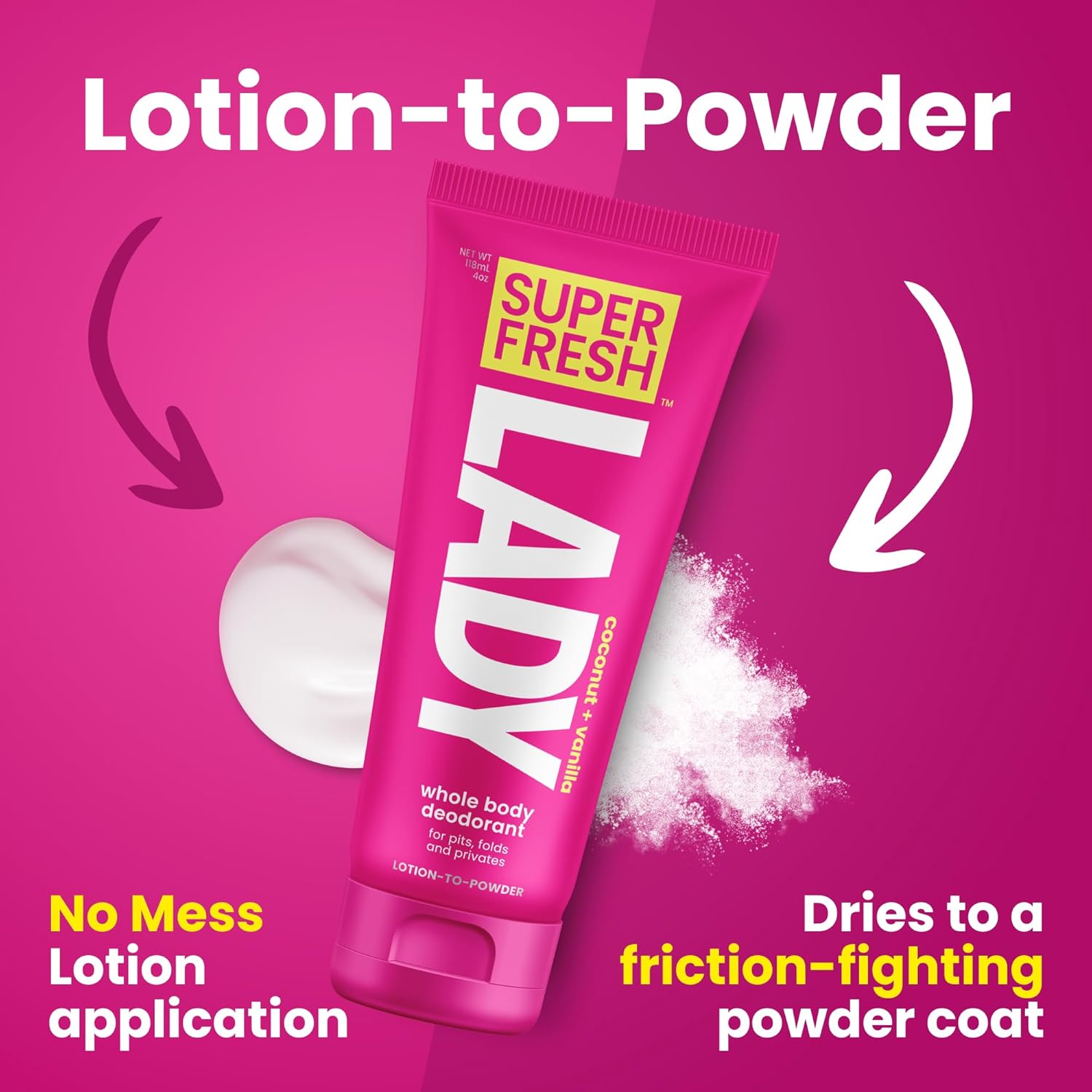 Lady Parts Whole Body Deodorant Lotion For Women | POWDER LOTION for Privates & Body to Stop Odor & Friction | Aluminum Free | CocoVanilla Scent | 4oz - Image 5
