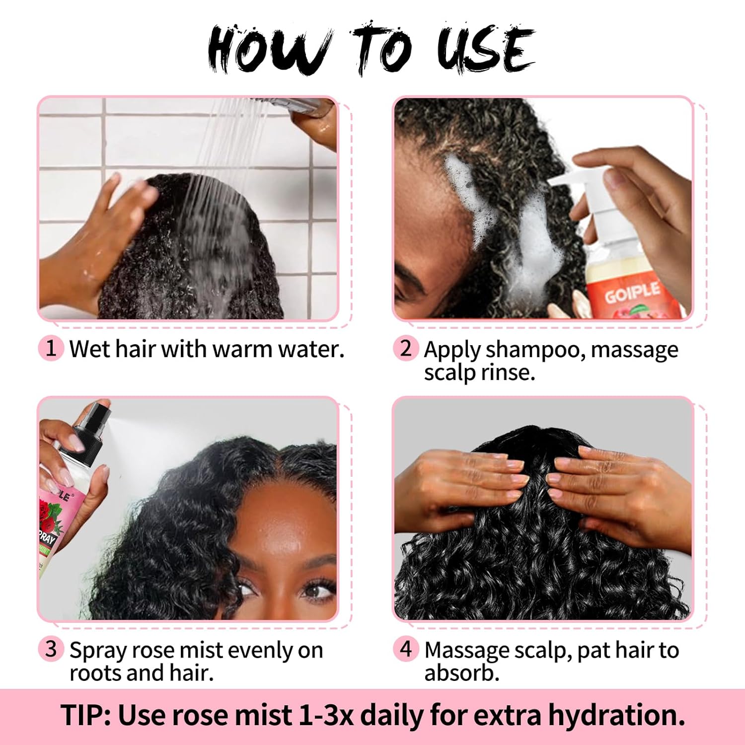 Rose Spray for Hair Loc Rose Water Hair Scalp Moisturizer- 2 in 1 Deep Clean & Conditioner Apple Cider Vinegar Shampoo, Briad Shampoo For Dreadlocks, Locs, Twist, Foam Sulfate Free for Curly Hair 3PCS - Image 8