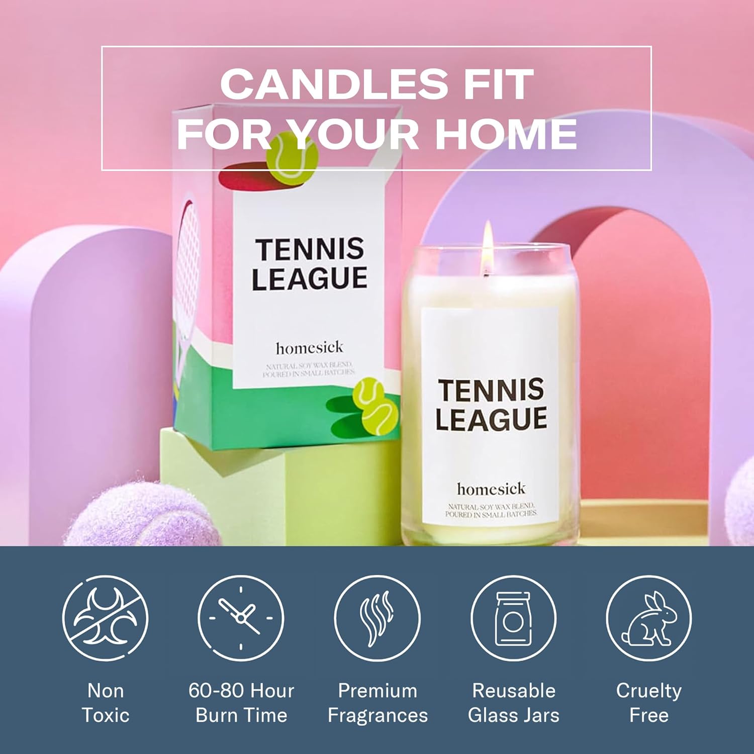 Homesick Scented Candles for Home (Tennis League) - 13.75 oz Long-Lasting Soy Wax Blend Jar Candle Gifts for Women & Men, 60-80 Hours Burn Time - Notes of Lime Blossom, Orange Flower, Salted Musk - Image 5