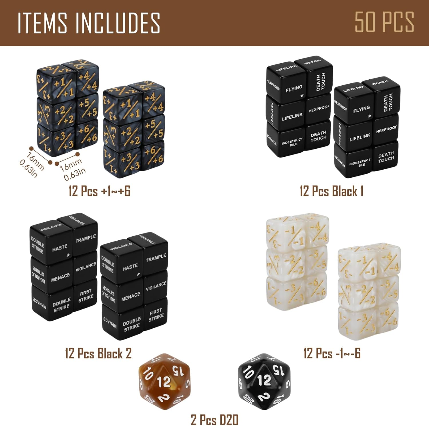 50 Piece MTG Dice Set for Magic Cards with Ability Keywords Counters and Buff Tokens - Image 2