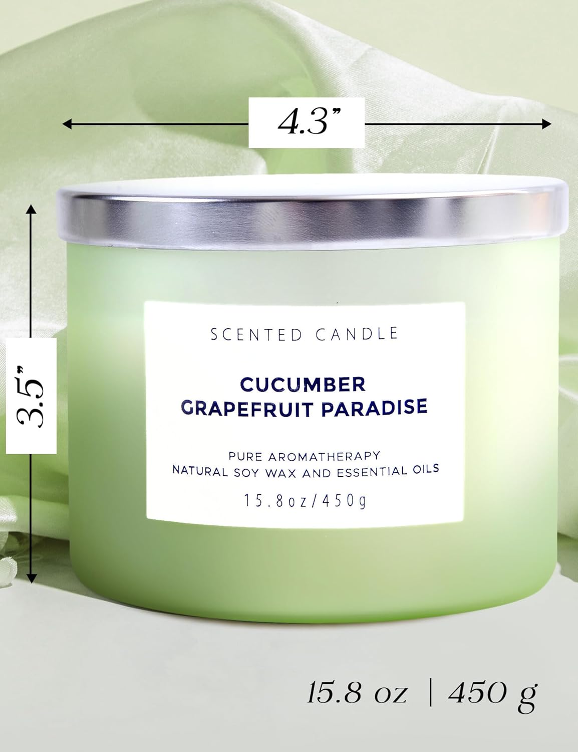 Cucumber Grapefruit Melon Scented Candle | Large 3 Wick Soy Candle for Home 15.8 oz | Refreshing Spring & Summer Aromatherapy Stress Relief Candles Long Lasting | Relaxing Candles for Women & Men - Image 4