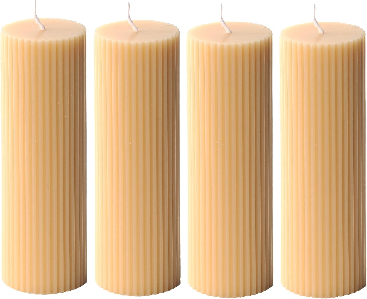 Ribbed Pillar Candles 2x6'' Tall Fluted Column Modern Home Décor Soy Wax Handmade Unscented (4-Pack, Champagne Yellow), Aesthetic Decorative Textured Candle Set - Image 2