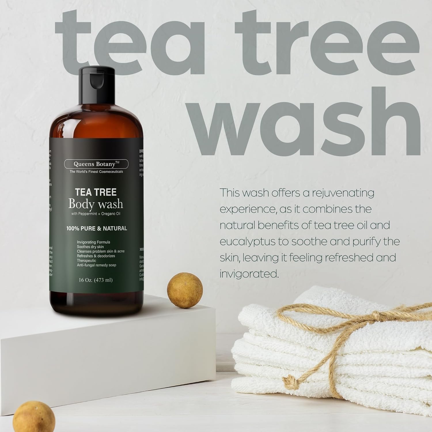 Antibacterial Tea Tree Oil Body Wash For Men & Women - 16oz - Remedy Soap Extra Strength - Helps Treat Acne, Athletes foot, Eczema, Toenail Fungus & Jock Itch & Ringworm - For All Skin Types - Image 2