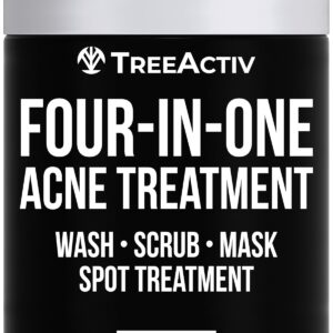TreeActiv Four-in-One Acne Treatment | Wash, Scrub, Mask, and Spot Treatment | Heals Rosacea | Exfoliating Sugar | Face or Body | Natural Sulfur Clear Skin Cleanser | Bentonite (4 Ounce)