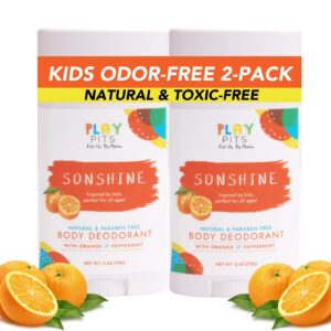 PLAY PITS - Natural Kids Whole Body Deodorant - Safe for Girls & Boys w/Sensitive Skin of All Ages - Clean, Non-Toxic, & Paraben Free - SONSHINE Scent - Infused w/Essential Oils – 2.65 Oz