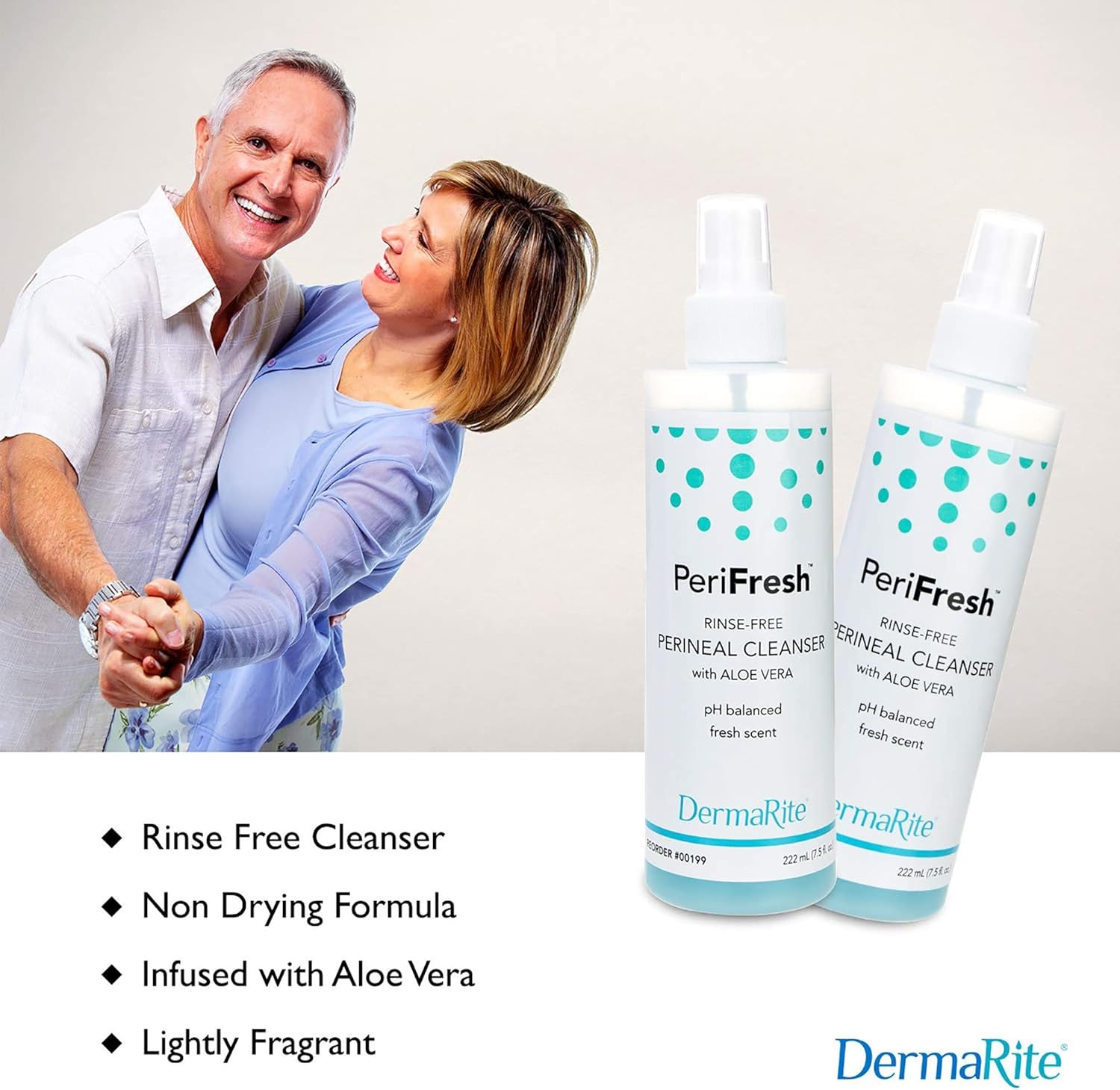 DermaRite PeriFresh Rinse-Free Perineal Cleanser with Aloe Vera, pH-Balanced, 7.5 oz Bottle - Image 3