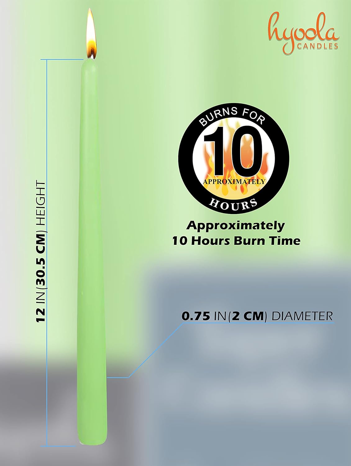 Hyoola 12 Pack Celery Green Dripless Unscented Taper Candles 10 Hour Burn Time - Image 3