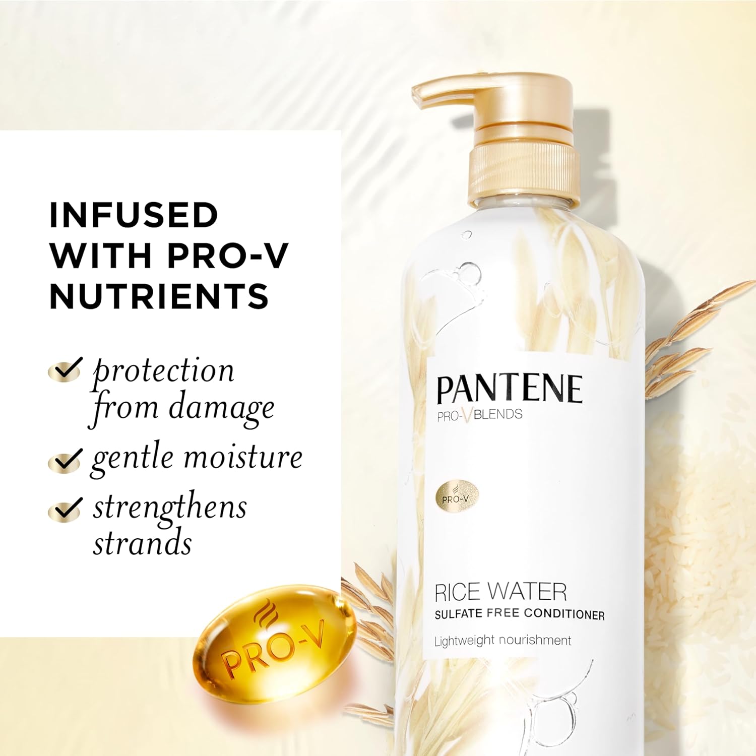 Pantene Conditioner, with Rice Water, Protects Natural Hair Growth, Volumizing, for Women, Nutrient Infused with Vitamin B5, Pro-V Blends, 30.0 oz - Image 2