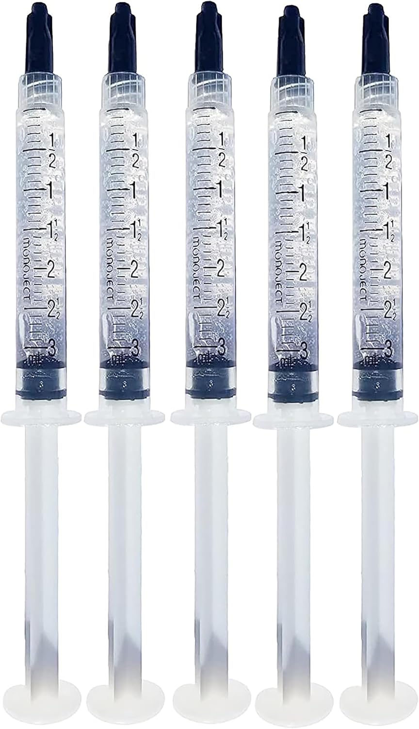 Bright White Smiles 44% Teeth Whitening Gel Syringe Refill Pack, Carbamide Peroxide, 5 Syringes (3ml),Tooth Whitener Formula