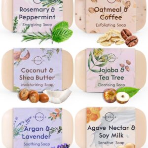 O NATURALS 100% Natural Bar Soap - Gift Set for Women - Organic Ingredients & Essential Oils - Spa Gifts for Women & Men, Body Wash Soap Bar - 6PC Natural Collection