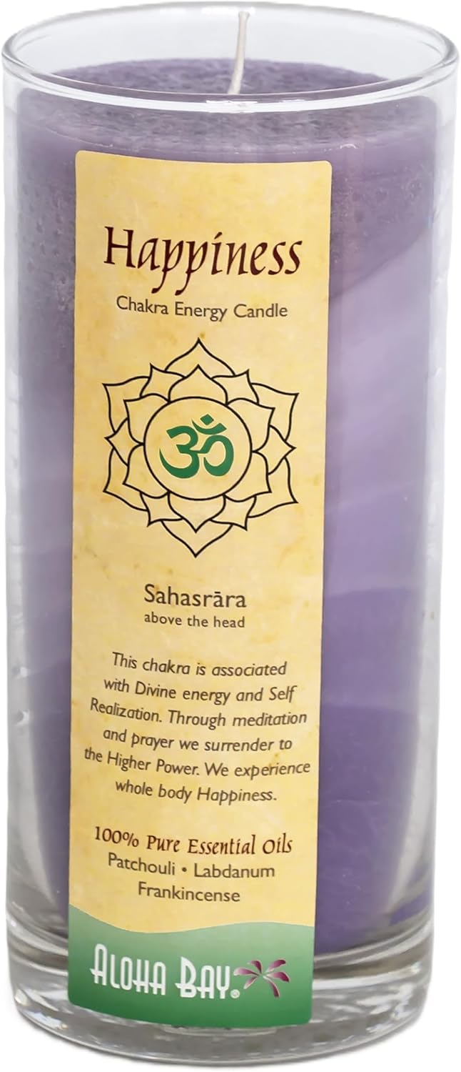 Premium Scented Candle Hand Made Chakra Energy Jar | 11 Oz Jar | Happiness, Sahasrara| Yoga, Prayer & Meditation Candle | Long Burn 60 Hours | Essent.Oils Patchouli, Labdanum, Frankincense | Aloha Bay