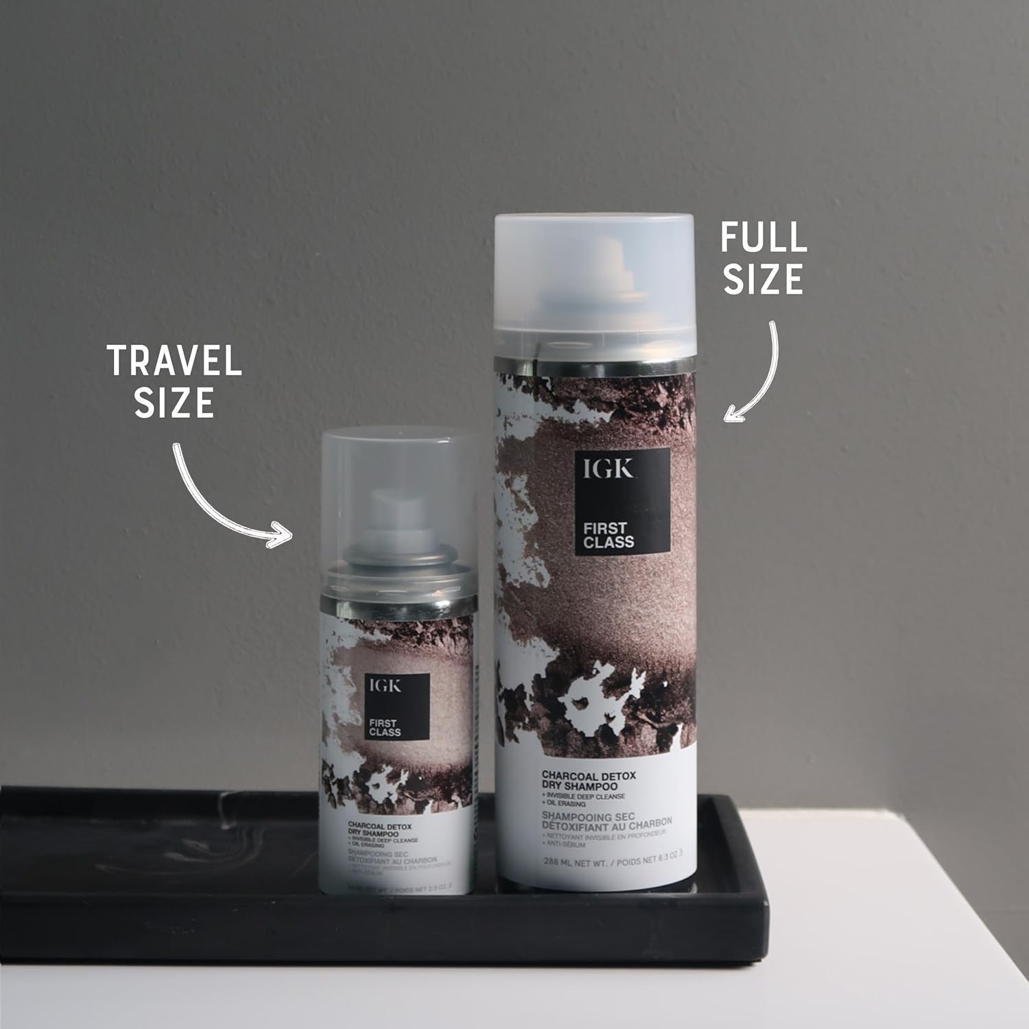 IGK First Class Charcoal Detox Dry Shampoo Travel Size | Extends Style for Days | Cleanses, Absorbs Oil and Refreshes | Eliminates Odor Post-Workout | 2.0 Fl Oz (Pack of 2) - Image 2