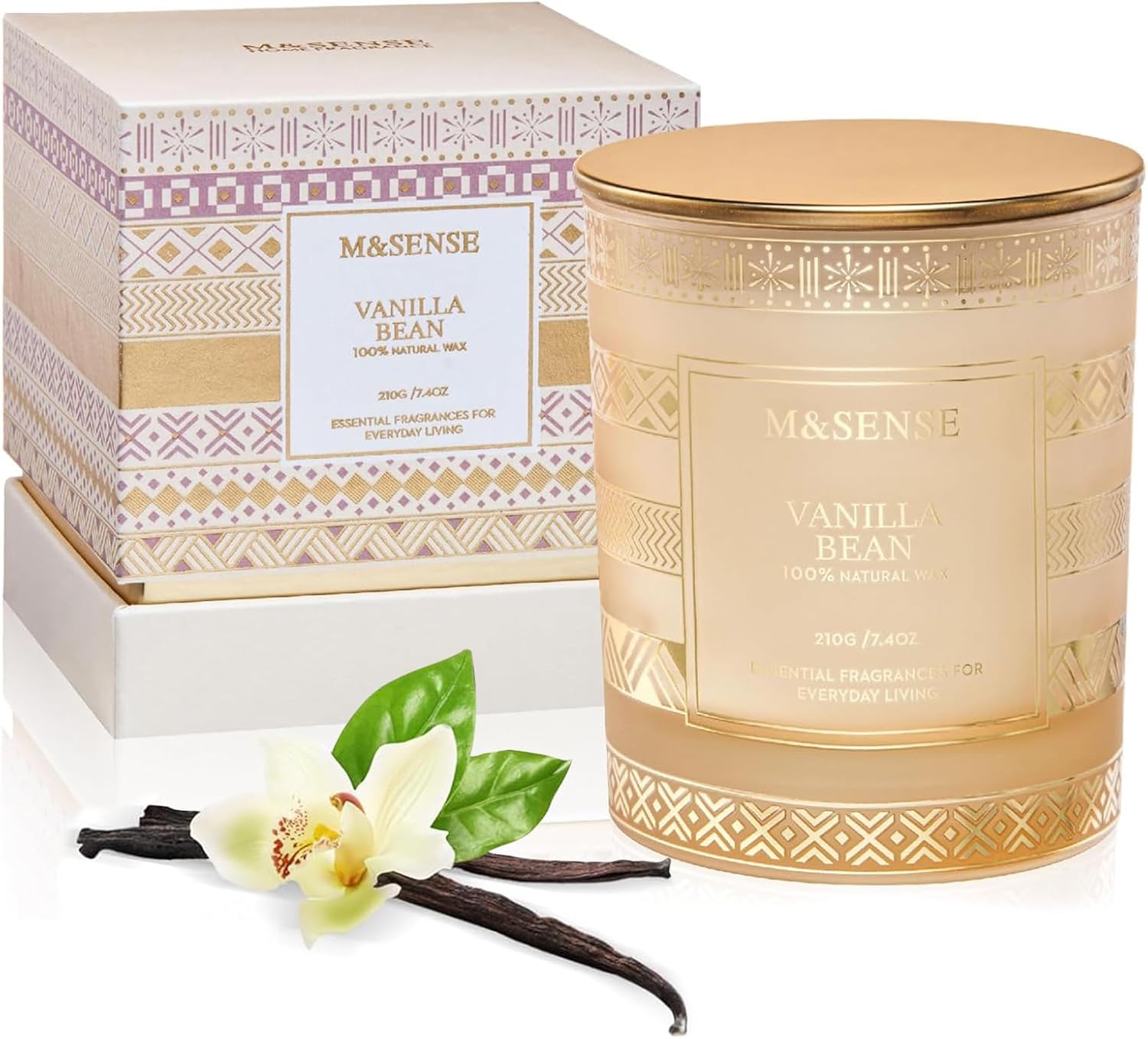 M&SENSE Vanilla Bean Scented Candles for Mothers Day Gift Set, House Warming Gifts New Home, 7.4 oz 45 Hours Slow Burning, Natural Soy Candle for Home Scented