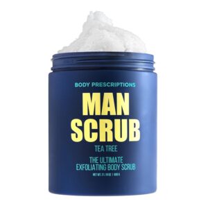 Body Prescriptions Men’s Exfoliating Body Scrub – Ultimate Skin Cleansing Wash in Jar with Twist-Top Lid, For All Skin Types, 21 Ounce (Pack of 1), Tea Tree