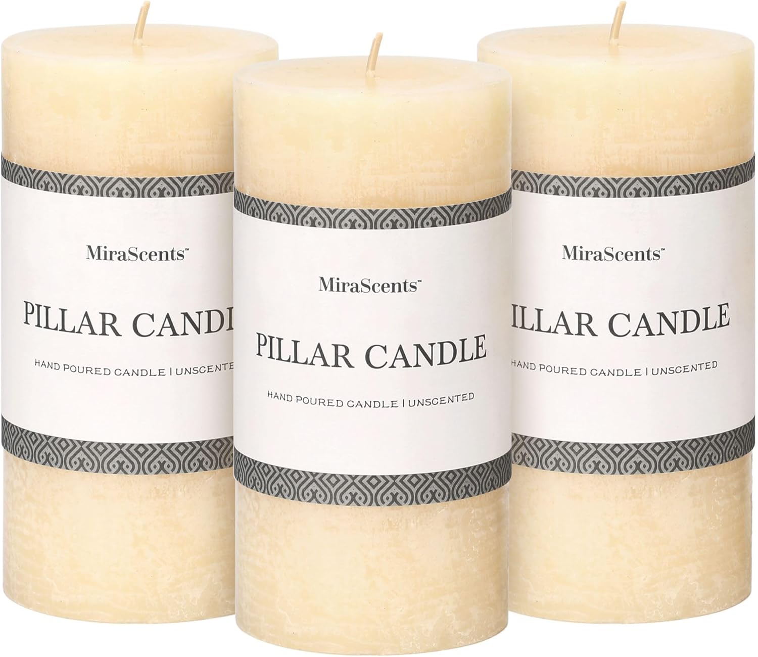 3x6 Inch Ivory Pillar Candles Set of 3 - Hand-Poured Unscented Candles, Long Clean Burning, Large Big Candles, Smokeless Dripless Candles for Dinner Table, Wedding, Home, Bathroom, Rustic Decor
