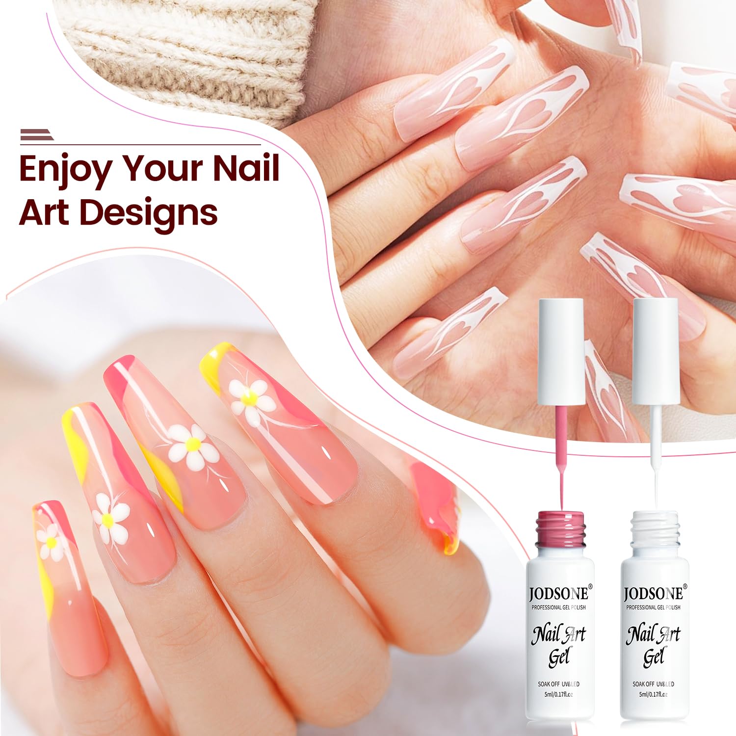 JODSONE 10pcs Nail Art Gel Liner,3D Effect Gel Nail Polish Thin Brush Painted DIY at Home Salon Design Gift for Girls - Image 4