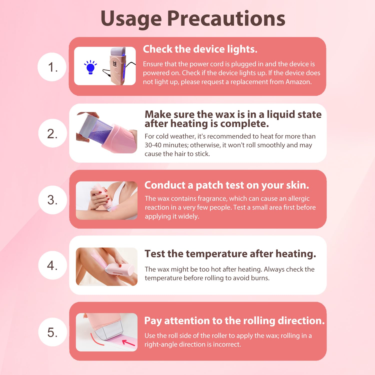 Roll On Wax kit,Waxing Kit for Women, Wax Roller, Roll On Wax Warmer for Hair Removal,at Home Waxing Kit for Women men,Soft Wax Heater for Larger Areas of the Body(pink) - Image 7