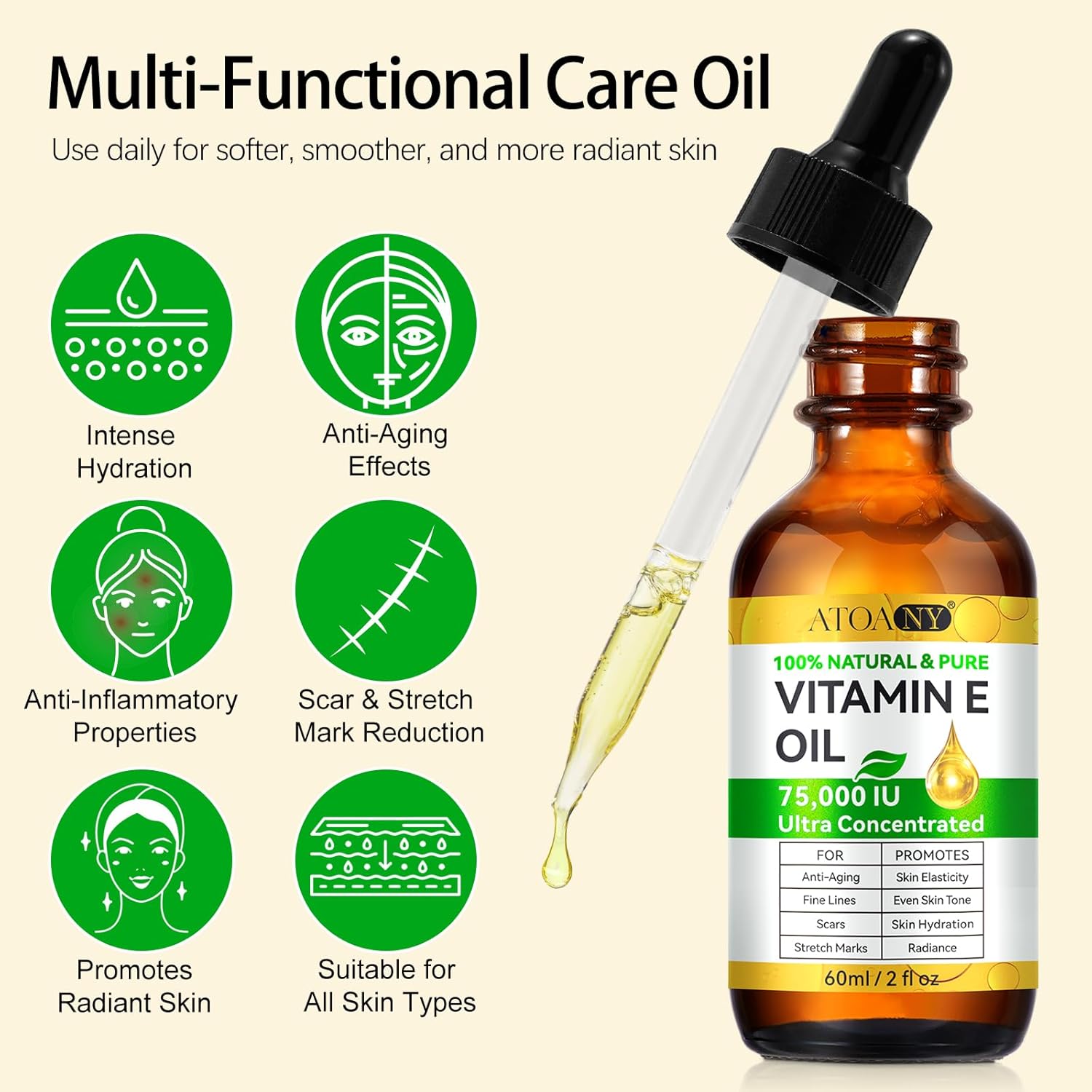 Vitamin E Oil 75,000 IU for Skin and Scars, Moisturizing Radiant 2 Piece Set - Image 4